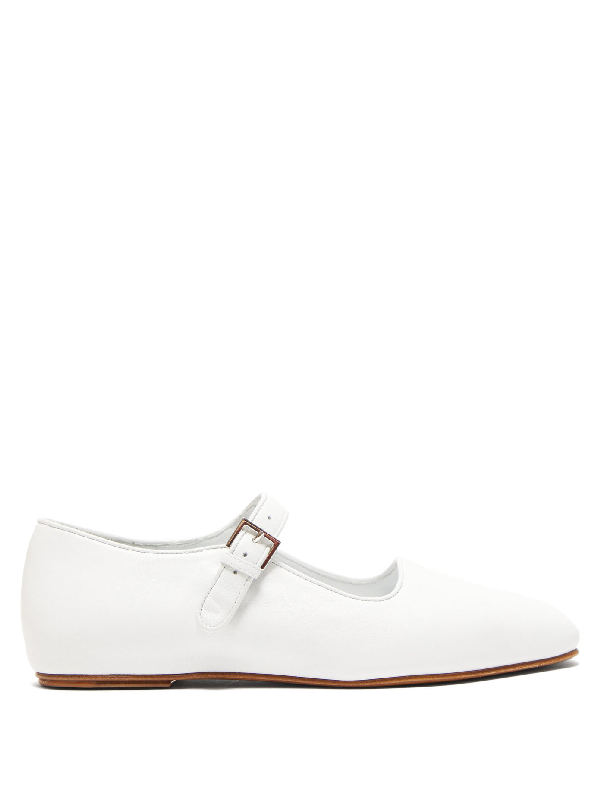 The Row Ava Square-toe Leather Mary-jane Flats In White | ModeSens