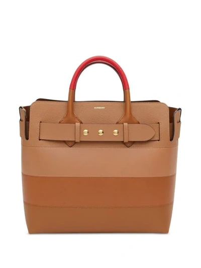 Shop Burberry Colour Block Panel Tote Bag In Brown