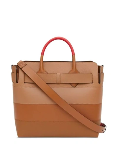 Shop Burberry Colour Block Panel Tote Bag In Brown