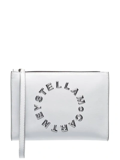 Shop Stella Mccartney Logo-appliqued Vegan Patent-leather Clutch Bag In White