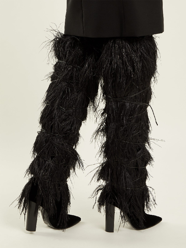Saint Laurent Yeti 110 Boots With Ostrich Feathers In Black Velvet ...