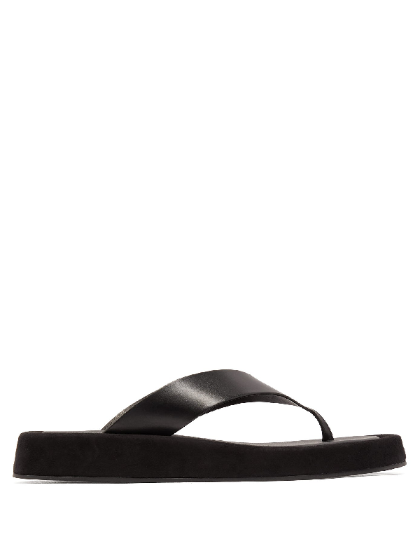 The Row Ginza Leather And Suede Platform Flip Flops In 黑色 | ModeSens
