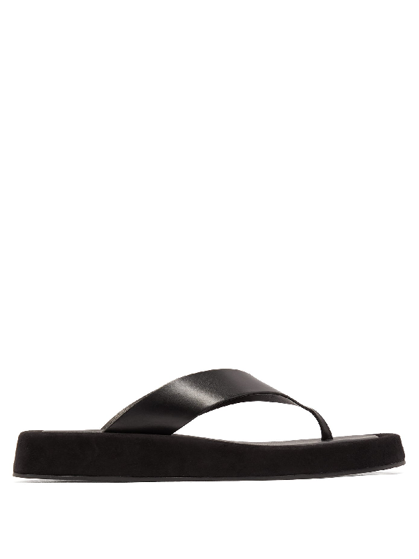 the row ginza leather and suede platform flip flops