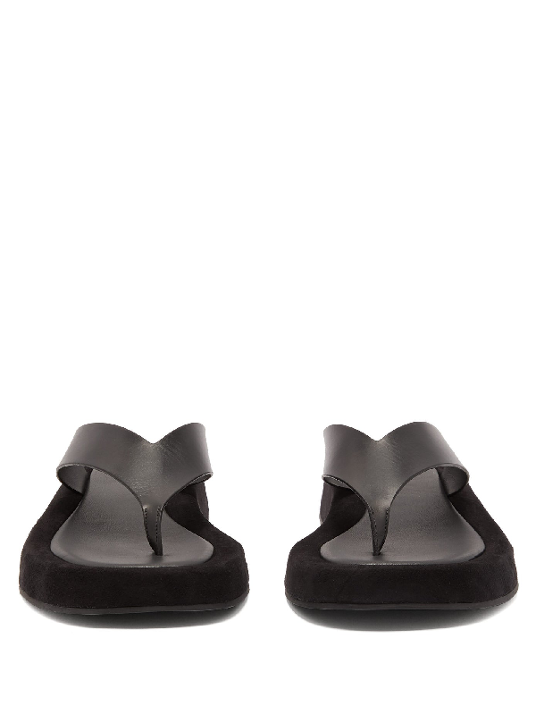 The Row Ginza Leather Platform Flip Flops In Black Modesens