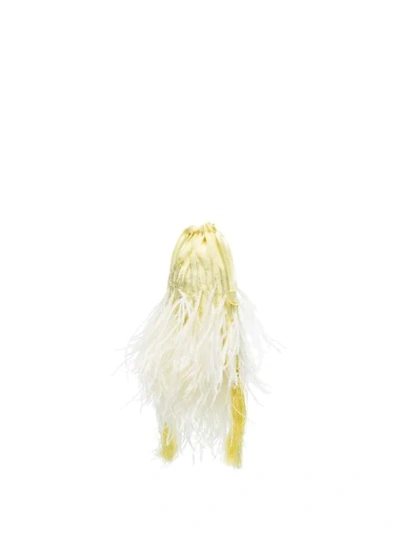 Shop Attico Feather Embellished Pouch Bag In Yellow