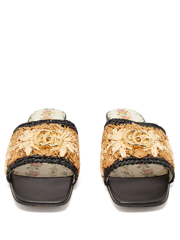 raffia gucci slides