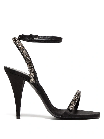 Kiki Crystal-embellished Leather-trimmed Satin Sandals In Black