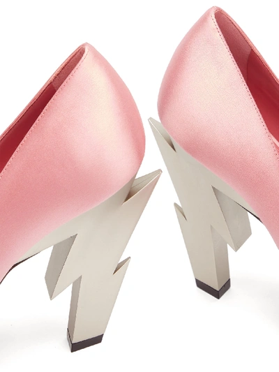 Prada Lightning-bolt Heel Satin Pumps In Pink | ModeSens