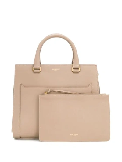 Shop Saint Laurent Top Handles Tote Bag In Neutrals