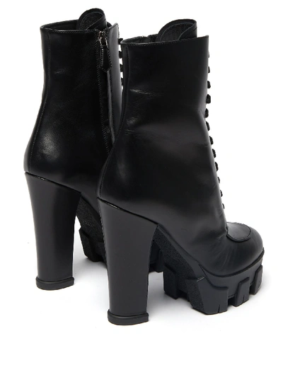 Shop Prada Exaggerated Tread-sole Lace-up Leather Boots In Black