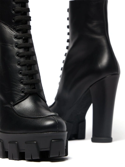 Shop Prada Exaggerated Tread-sole Lace-up Leather Boots In Black