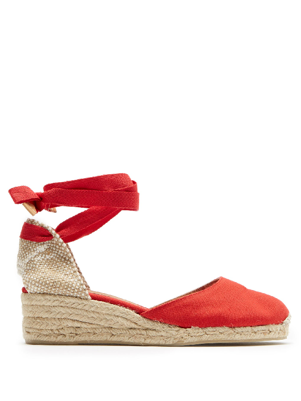 red espadrille wedges