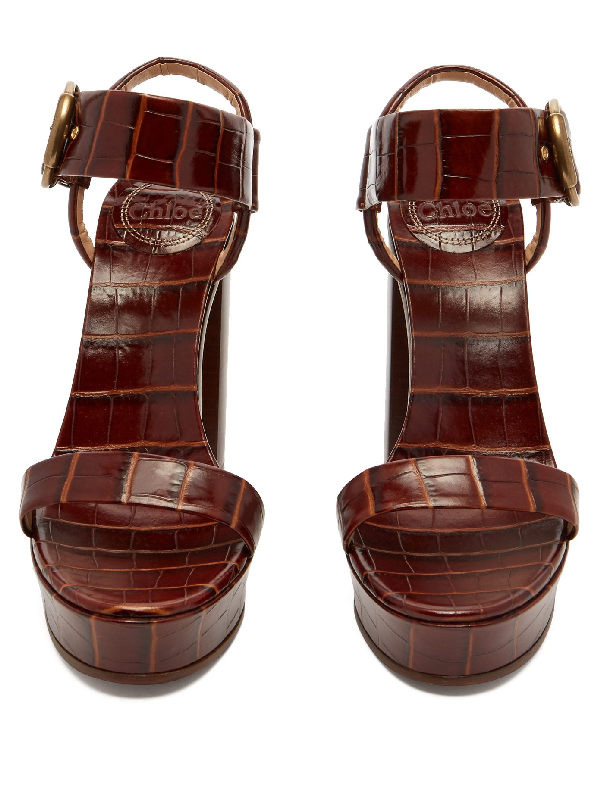 Chloé Women's Roy Croc-embossed Leather High-heel Platform Sandals In ...