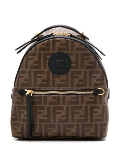 Shop Fendi Mini Ff Logo Backpack - Brown