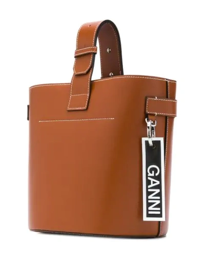 Shop Ganni Tortoiseshell Effect Bucket Bag In Brown