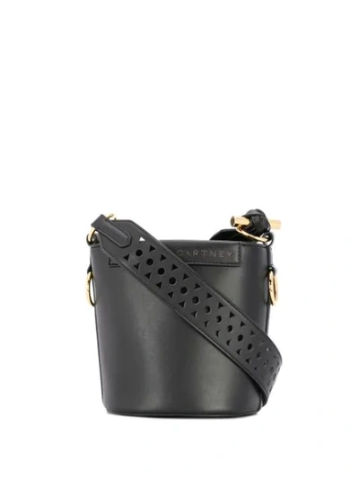Shop Stella Mccartney Laser-cut Strap Bucket Bag In Black