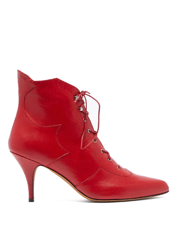 red leather lace up boots