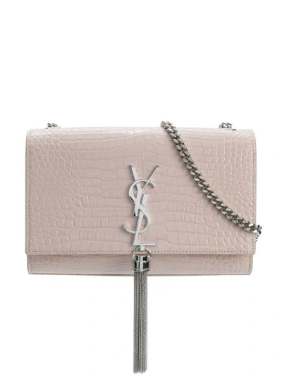 Shop Saint Laurent Textured Monogram Shoulder Bag In Pink