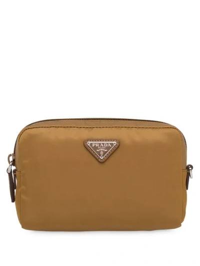Shop Prada Fabric Cosmetic Pouch In Brown