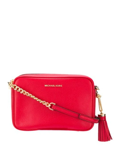 Shop Michael Michael Kors Ginny Grained-effect Crossbody Bag In Red