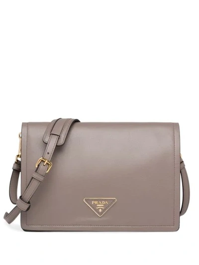 Shop Prada Medium Triangle-patch Shoulder Bag In Grey