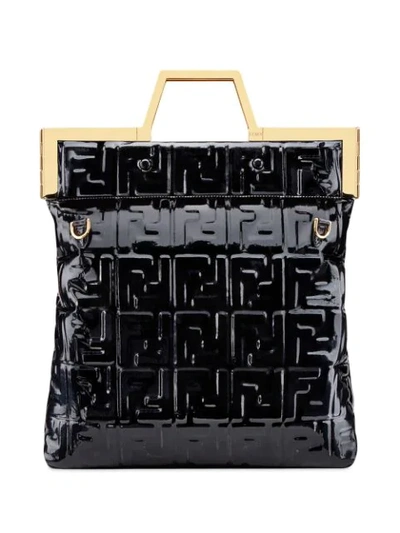 Shop Fendi Logo Patent-leather Tote Bag In Black
