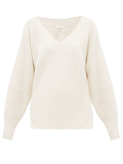 See By Chloé V-neck Wool-blend Sweater In Ivory | ModeSens