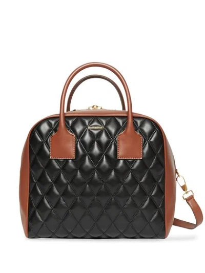 Shop Burberry Medium Quilted Lambskin Cube Bag In Black