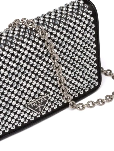 Shop Prada Crystal Embroidered Wallet On Chain In Black