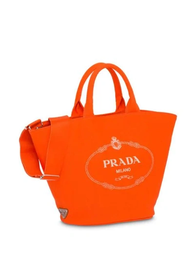 Shop Prada Logo Print Tote In Orange