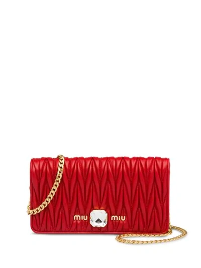 Shop Miu Miu Matelassé Crystal Mini-bag In Red