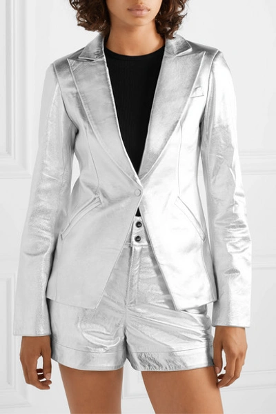 Shop The Mighty Company The Coventry Metallic Leather Blazer In Silver