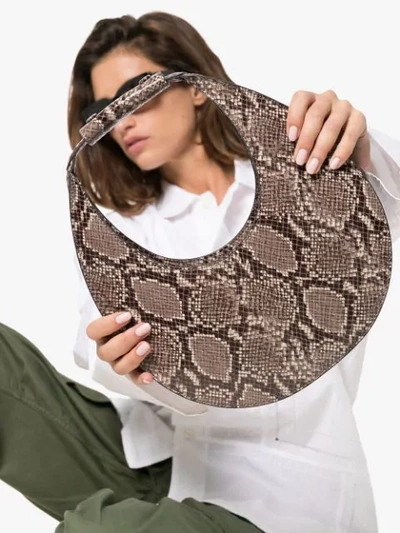 Shop Staud Snakeskin Moon Shoulder Bag In Natural Faux Snake