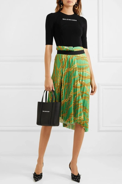 Shop Balenciaga Asymmetric Pleated Printed Crepe Midi Skirt In Green