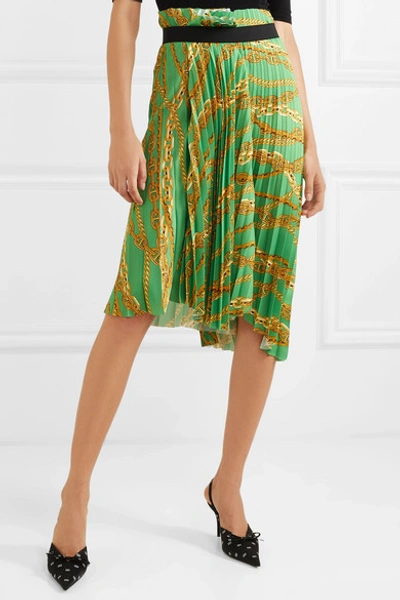 Shop Balenciaga Asymmetric Pleated Printed Crepe Midi Skirt In Green