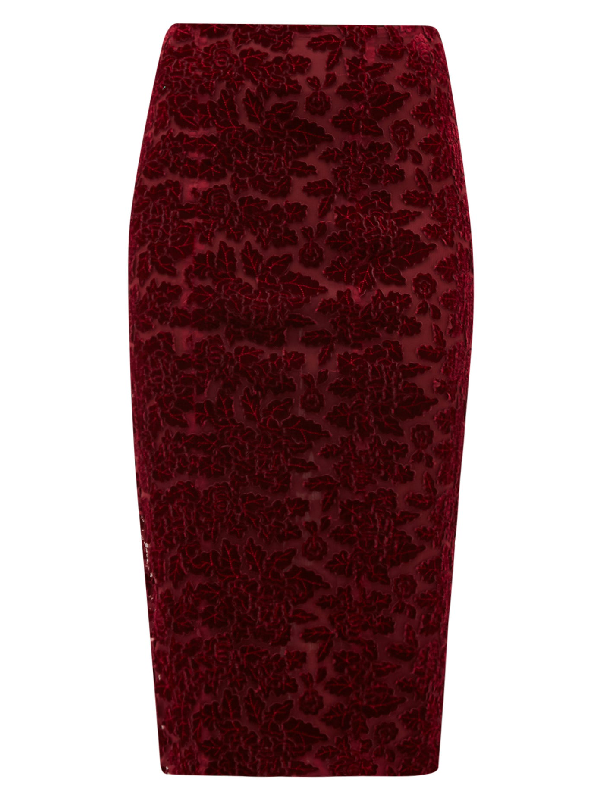 burgundy velvet pencil skirt