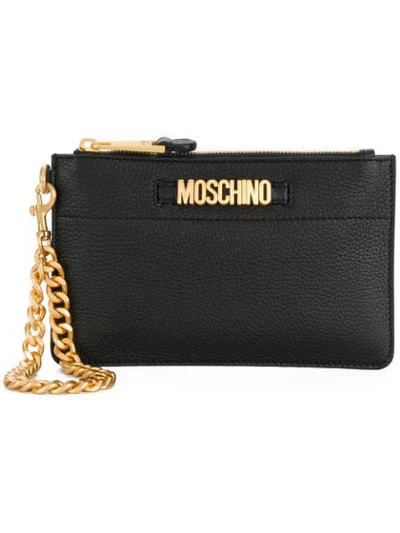 Shop Moschino Logo Plaque Clutch Bag In Black