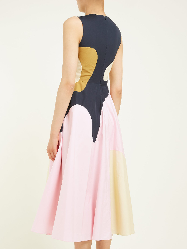 Roksanda Catia Abstract-panel Cotton-blend Midi Dress In Midnight/ Flamingo  | ModeSens