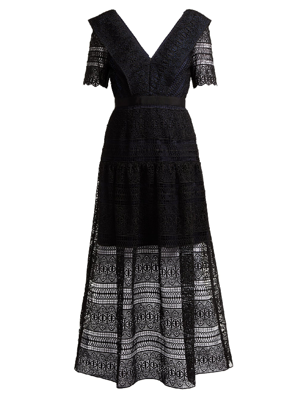 self portrait spiral lace midi dress