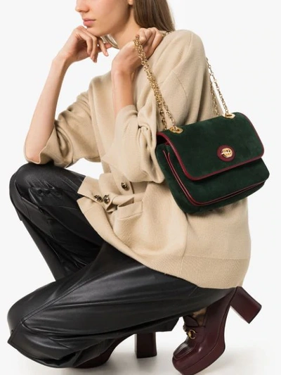 Shop Gucci Small Marina Suede Shoulder Bag In Green