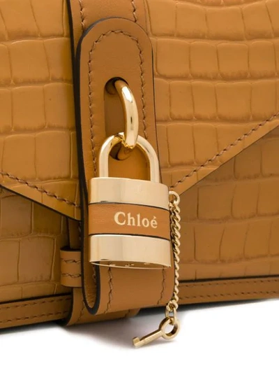 Shop Chloé Aby Crocodile Embossed Shoulder Bag In Brown