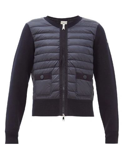 Moncler Knit-sleeve Quilted-down Panel Cardigan Jacket In Navy | ModeSens