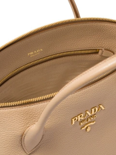 Shop Prada Leather Tote Bag In Neutrals