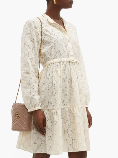 Gucci Micro Gg Broderie Anglaise Long Sleeve Dress In White | ModeSens
