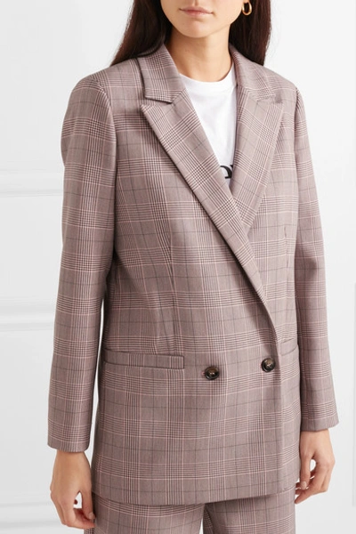 Shop Ganni Checked Cady Blazer In Blush