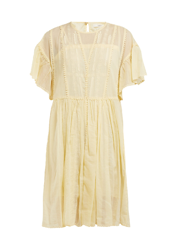 Isabel Marant Annaelle Embroidered Cotton Mini Dress Yellow | ModeSens