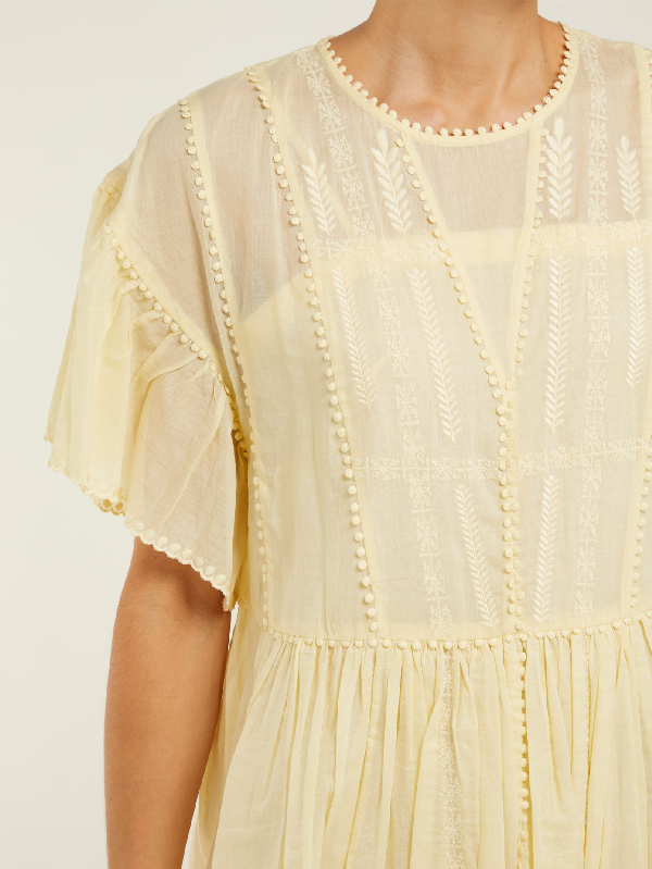 Isabel Marant Annaelle Embroidered Cotton Mini Dress Yellow | ModeSens