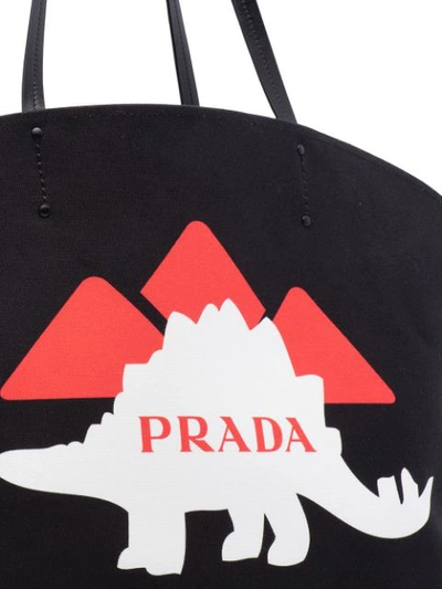 Shop Prada Printed Canvas Tote In Black