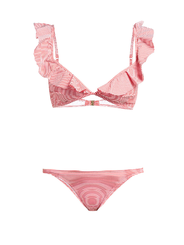 red and white striped bikini