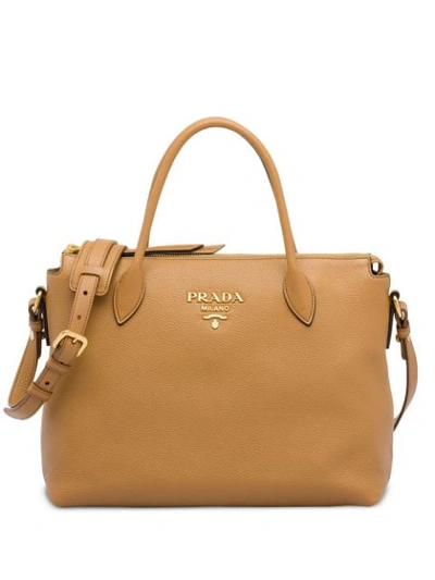 Shop Prada Lettering Logo Tote Bag In Brown